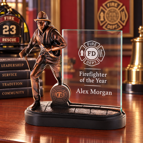 Firefighter Resin Award with Glass