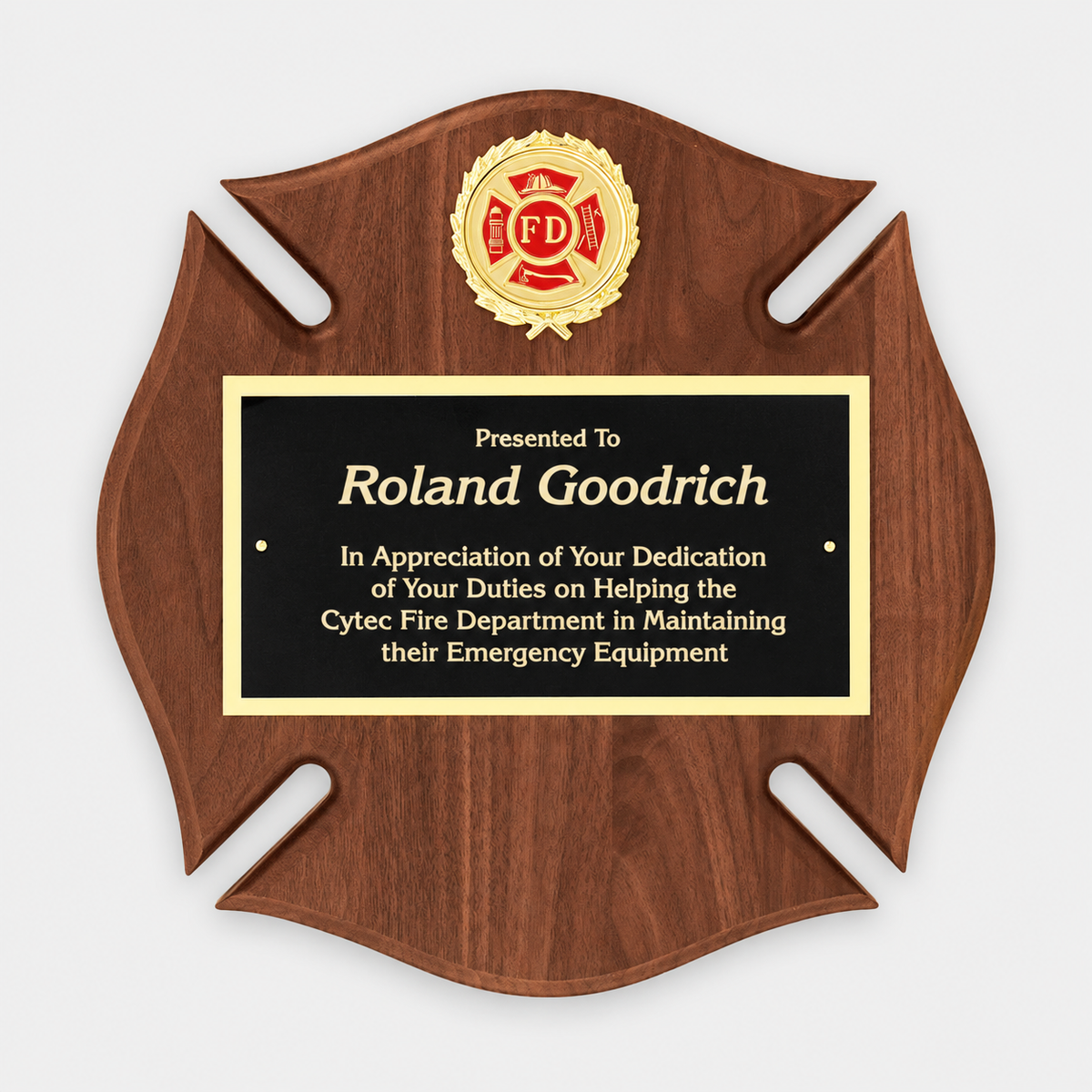 Walnut Maltese Cross Plaque — main product photo