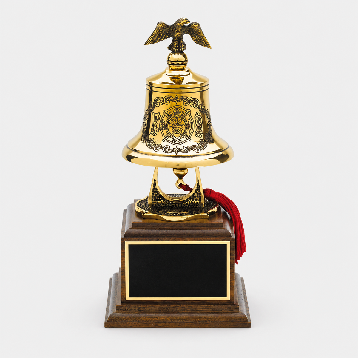Bronze Firefighter Bell on Walnut Base — main product photo