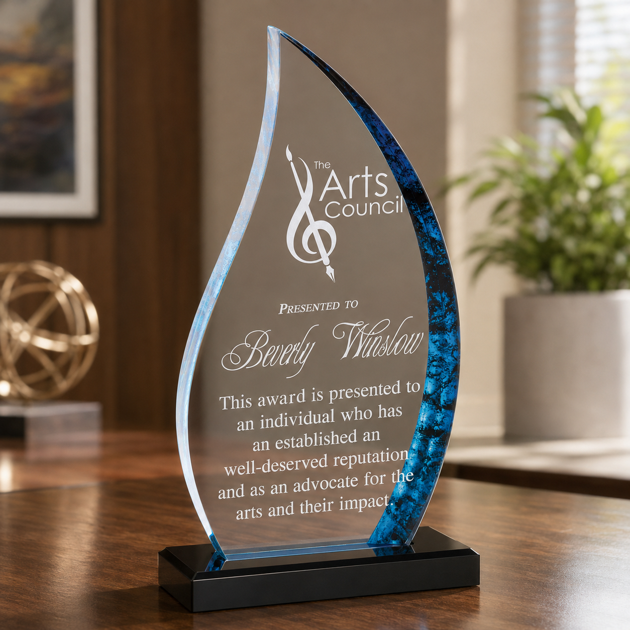 Flame Hue Acrylic Award on Black Base