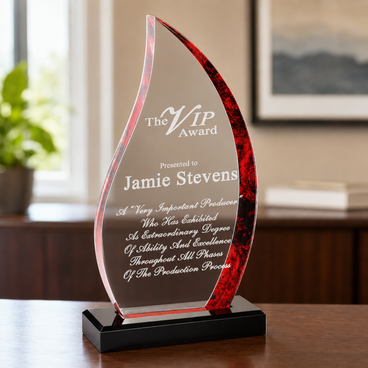 Flame Hue Acrylic Award on Black Base