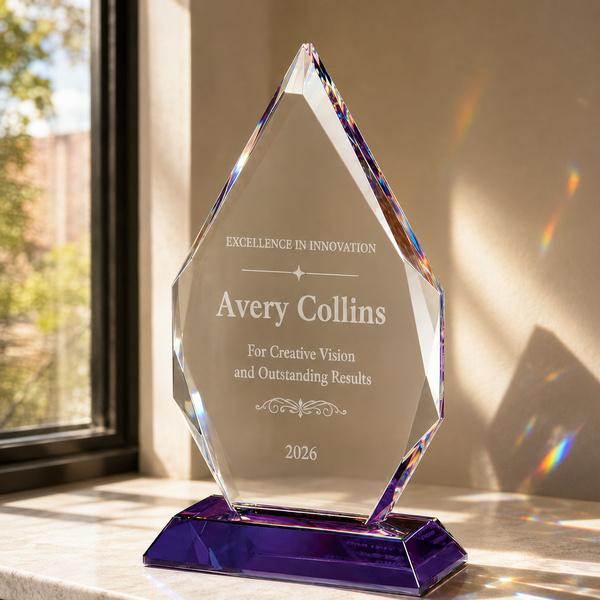 Flame Series Crystal Award with Prism-Effect Base
