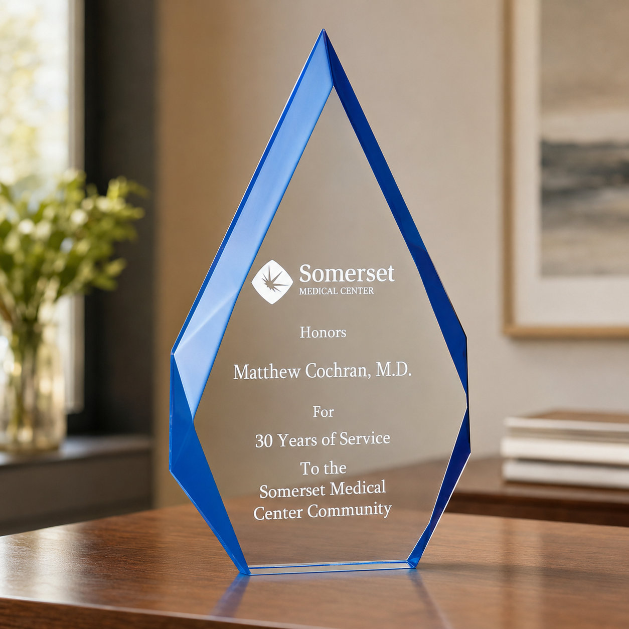 Blue Beveled Flame Series Acrylic Award