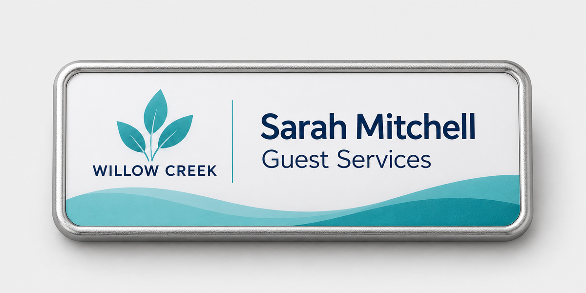 Framed full-color name badge — 1.5 X 3 / Silver