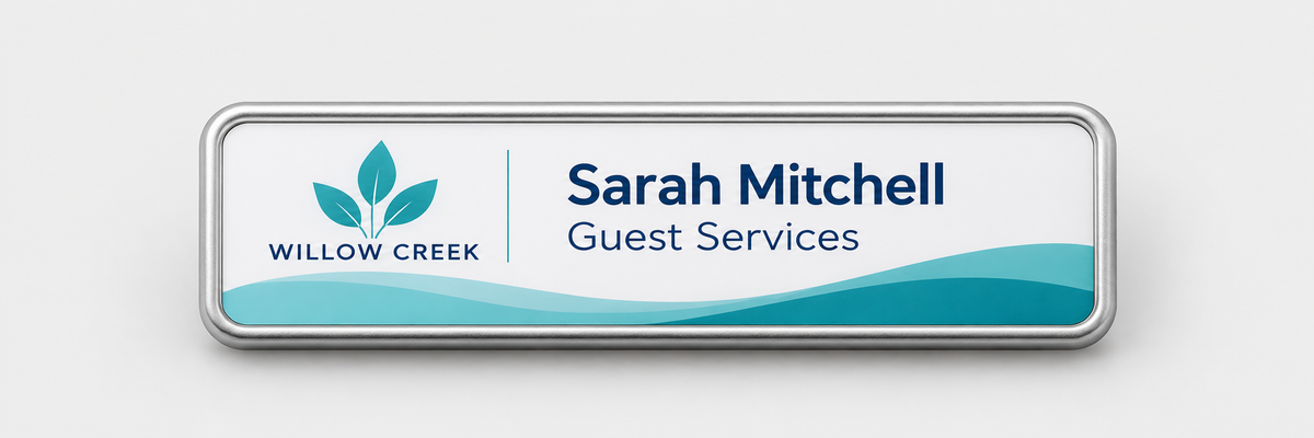 Framed full-color name badge — 1 X 3 / Silver