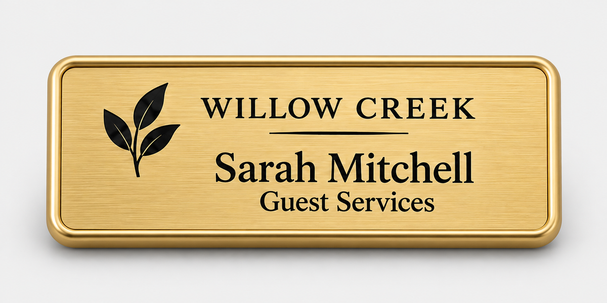 Framed engraved metal badge — 1.5 X 3 / Gold