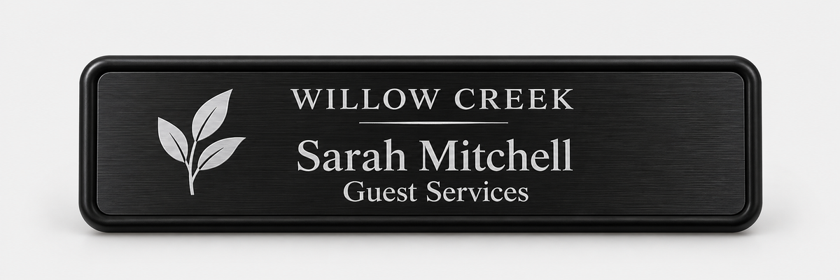 Framed engraved metal badge — 1 X 3 / Black