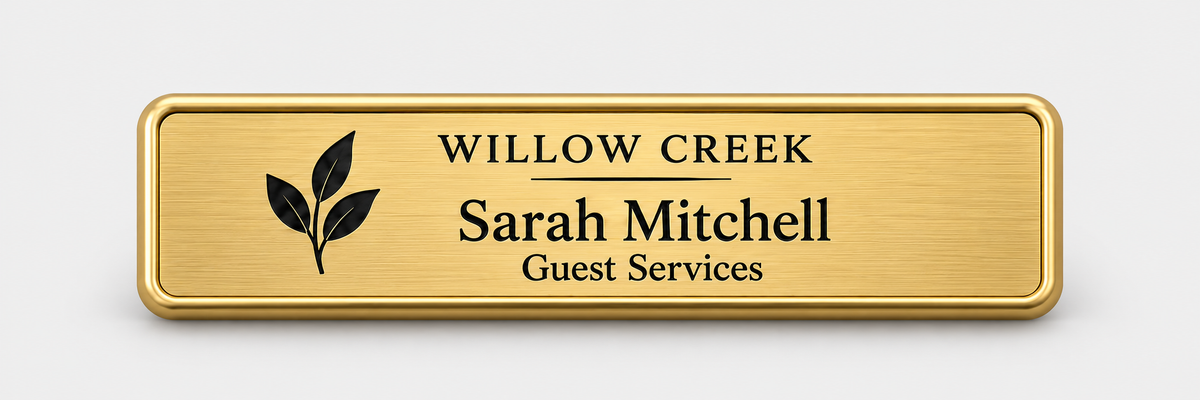 Framed engraved metal badge — 1 X 3 / Gold