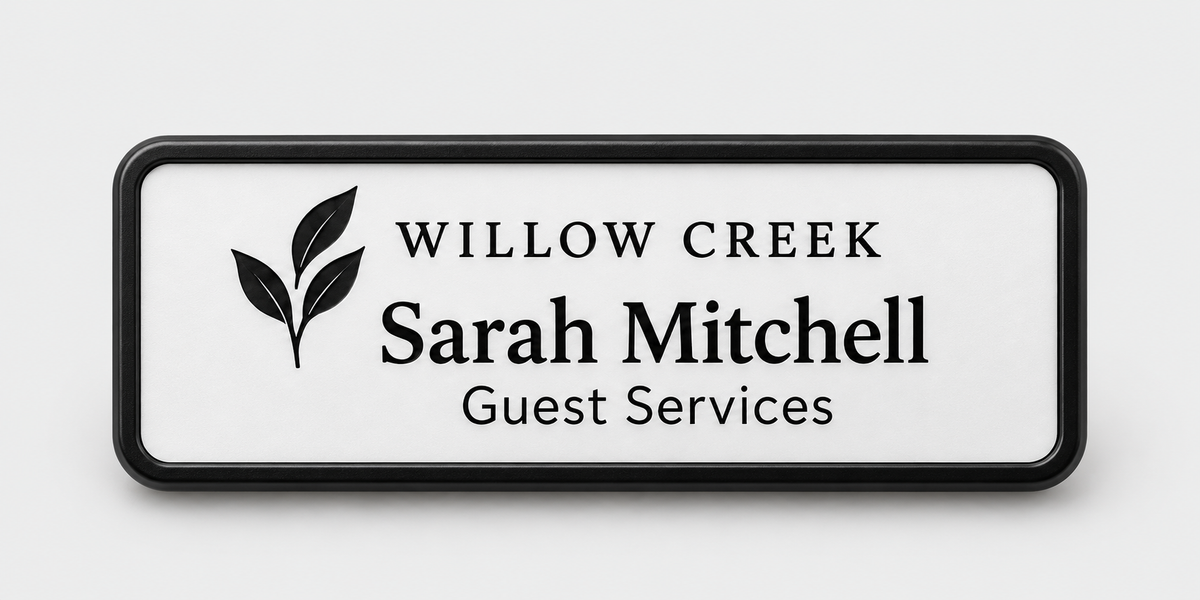 Framed engraved plastic badge — 1.5 X 3 / Black
