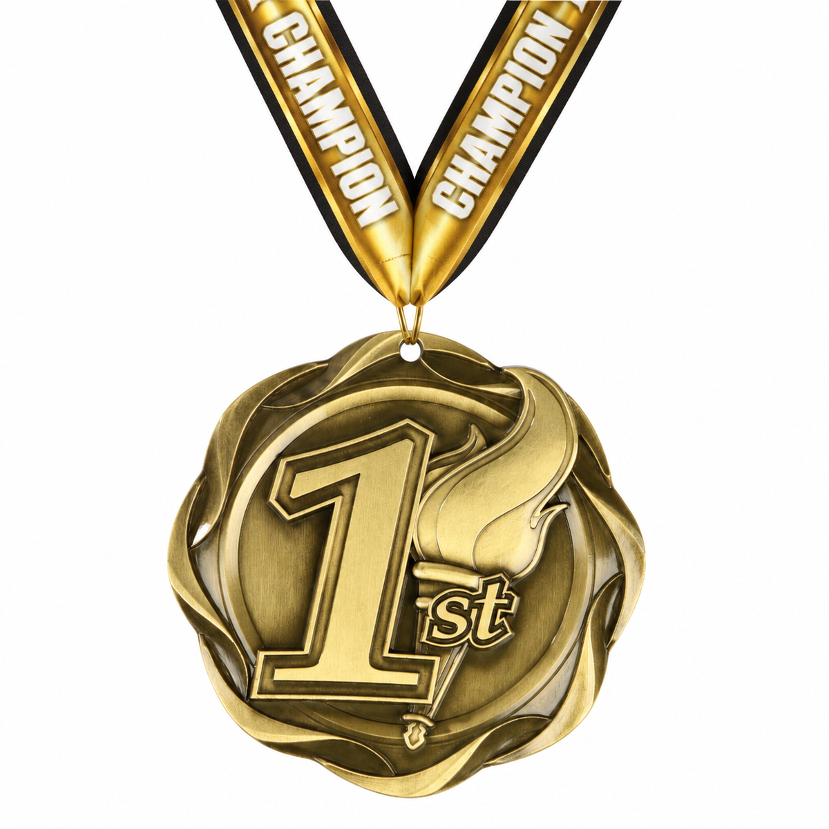 Fusion Medals Places shown with gold Champion neck ribbon