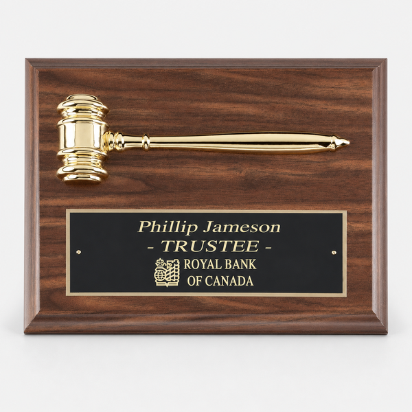 Genuine Walnut Gold Gavel Plaque - catalog