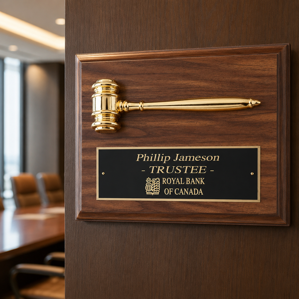 Genuine Walnut Gold Gavel Plaque - lifestyle