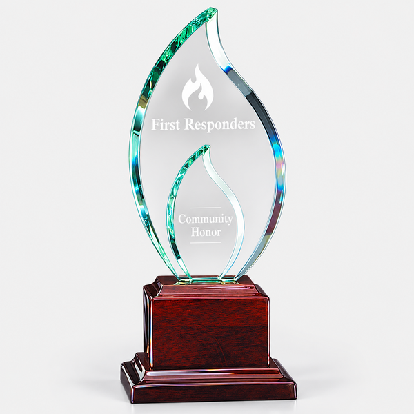 Glass Double-Flame Award on Stand