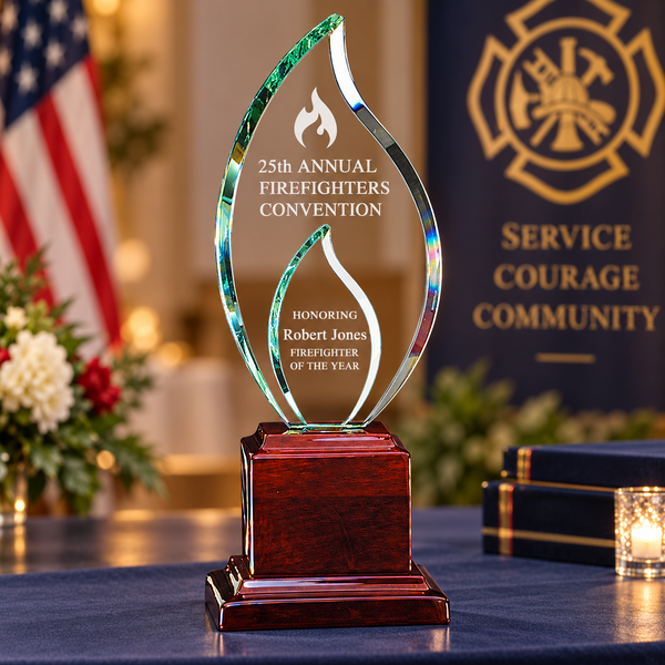 Glass Double-Flame Award on Stand