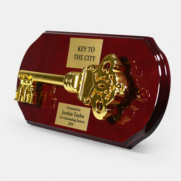 Gold Key Mounted On Rosewood Plaque - catalog