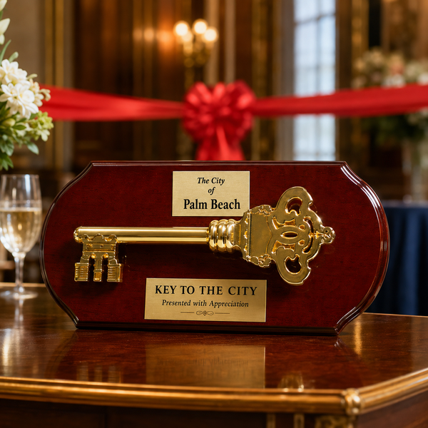 Gold Key Mounted On Rosewood Plaque - lifestyle