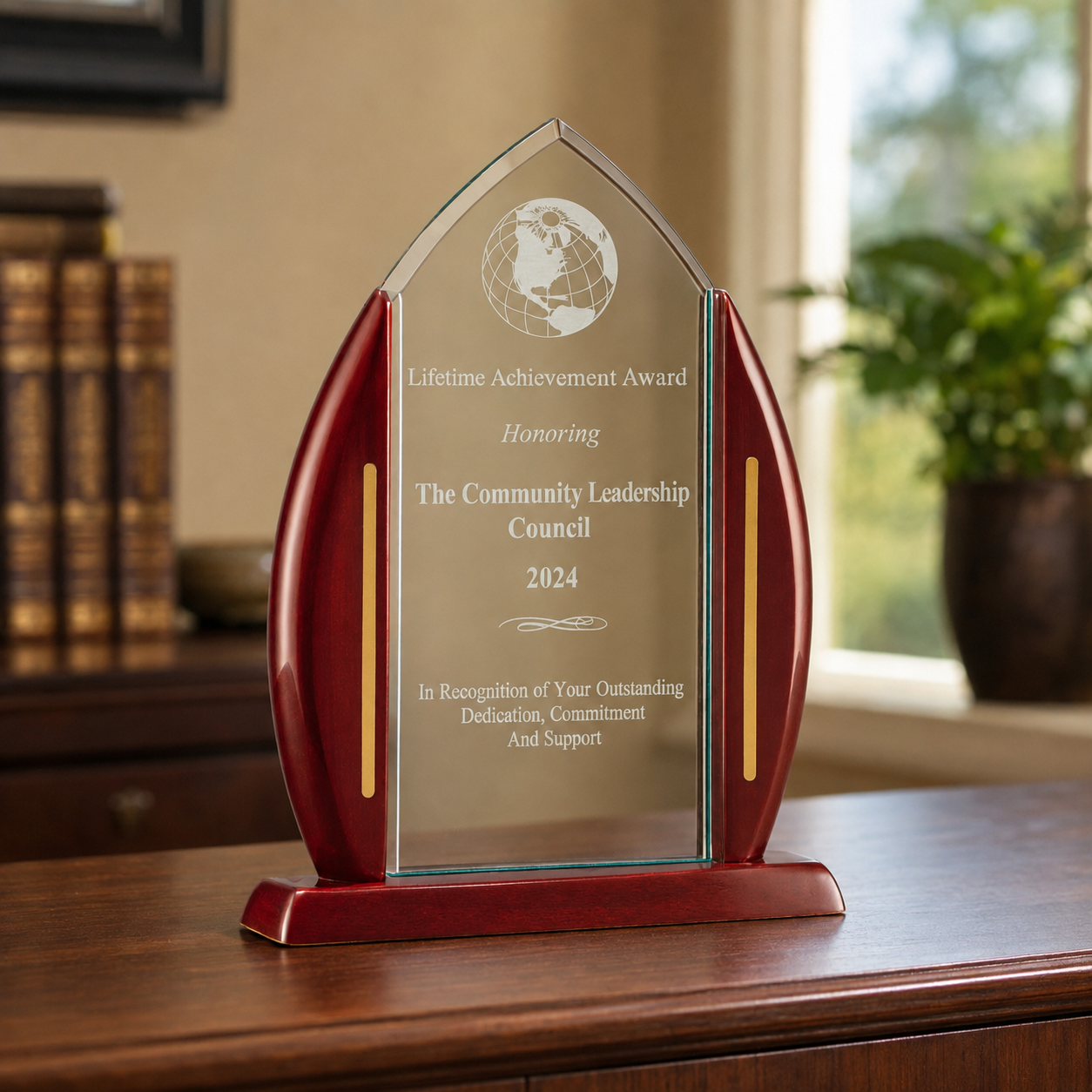 Jade Acrylic Award on Rosewood Base