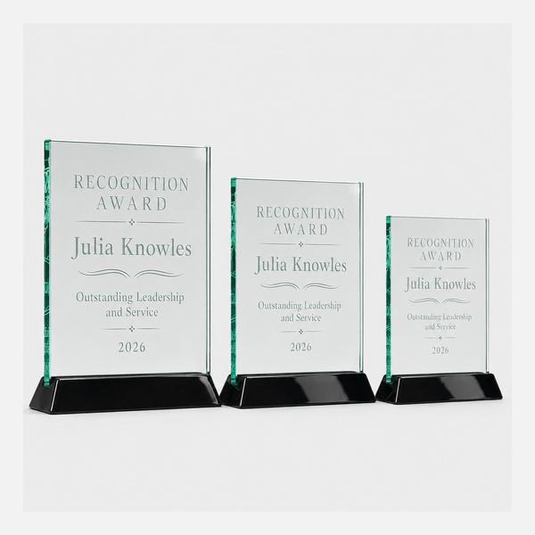 Jade Glass Plaque on Black Piano Base