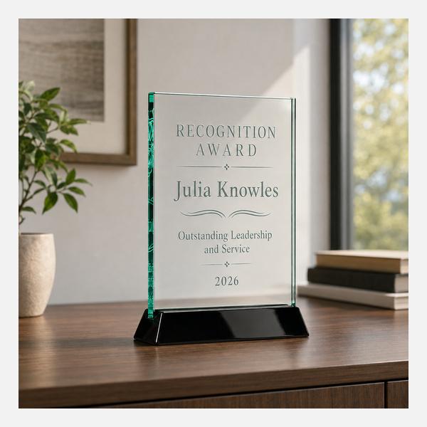 Jade Glass Plaque on Black Piano Base