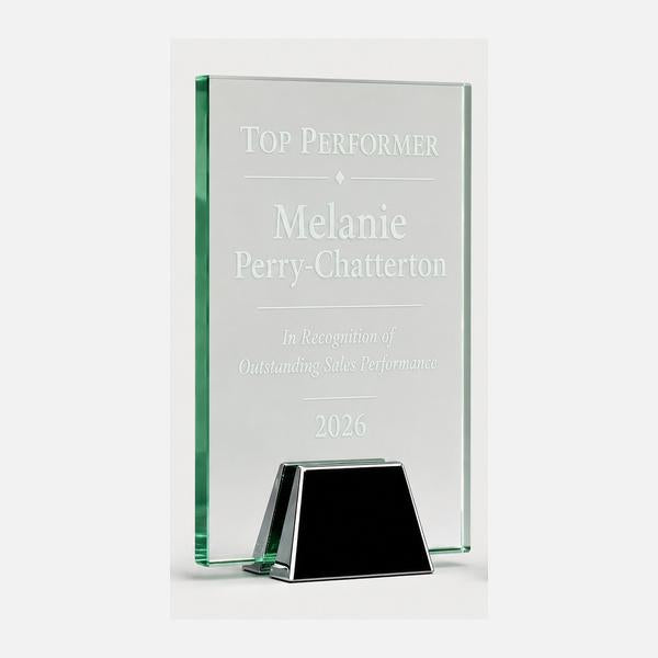 Jade Glass Plaque with Chrome Stand