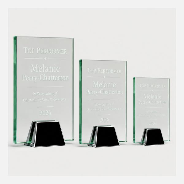 Jade Glass Plaque with Chrome Stand
