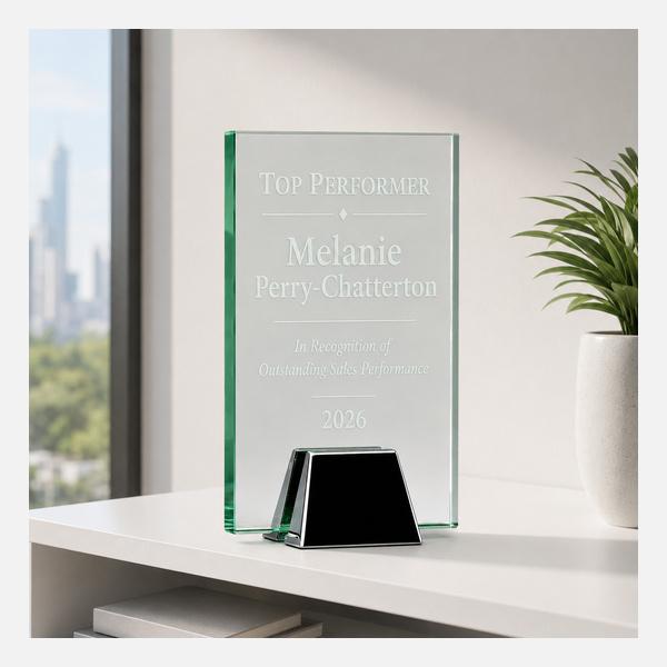 Jade Glass Plaque with Chrome Stand