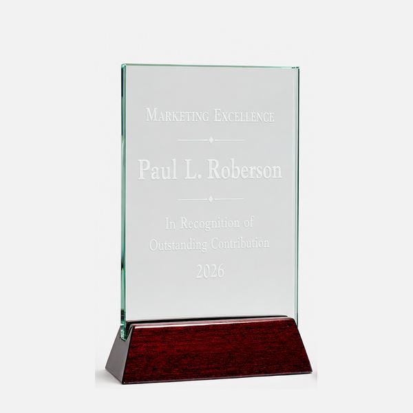 Jade Glass Plaque on Piano Rosewood Base
