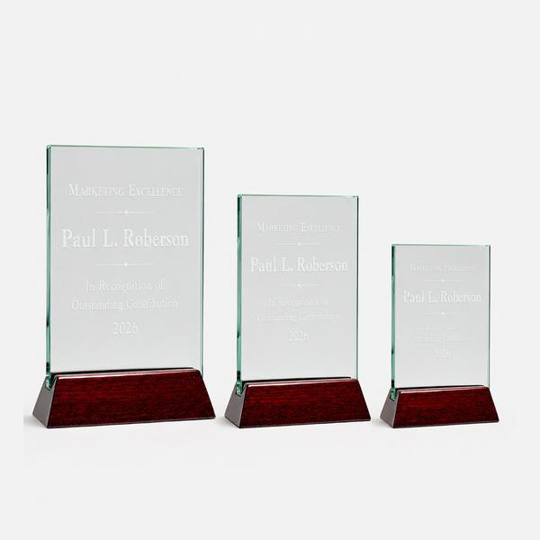 Jade Glass Plaque on Piano Rosewood Base