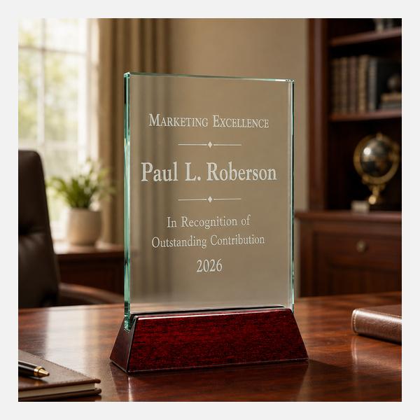 Jade Glass Plaque on Piano Rosewood Base