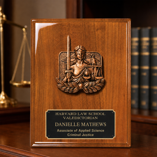 Justice Walnut Piano Finish Plaque - lifestyle