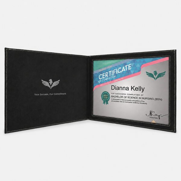 Leatherette Certificate Cover - Black & Silver - variant catalog