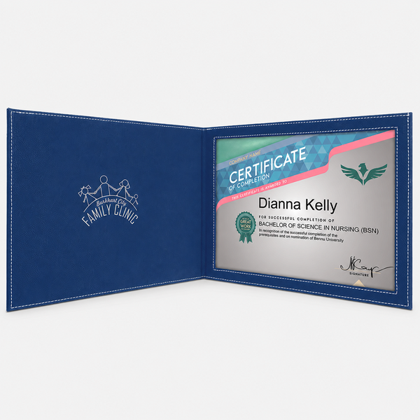 Leatherette Certificate Cover - Blue & Silver - variant catalog