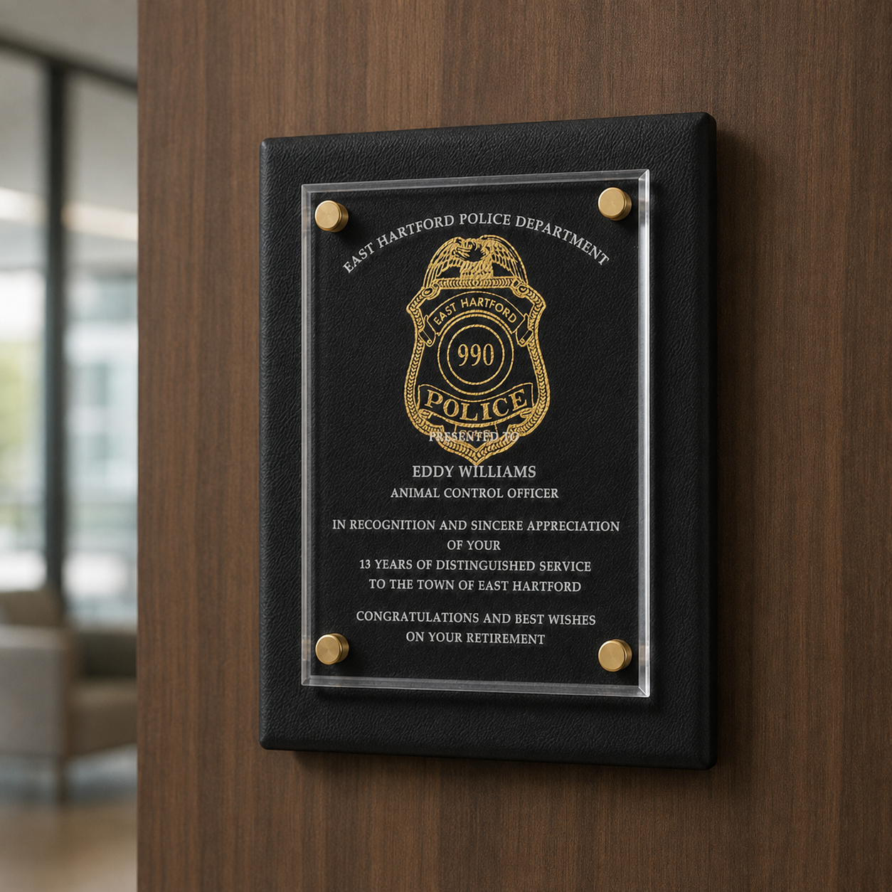 Leatherette Plaque with Floating Acrylic Panel