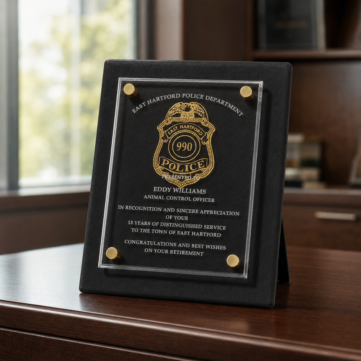 Leatherette Plaque with Floating Acrylic Panel