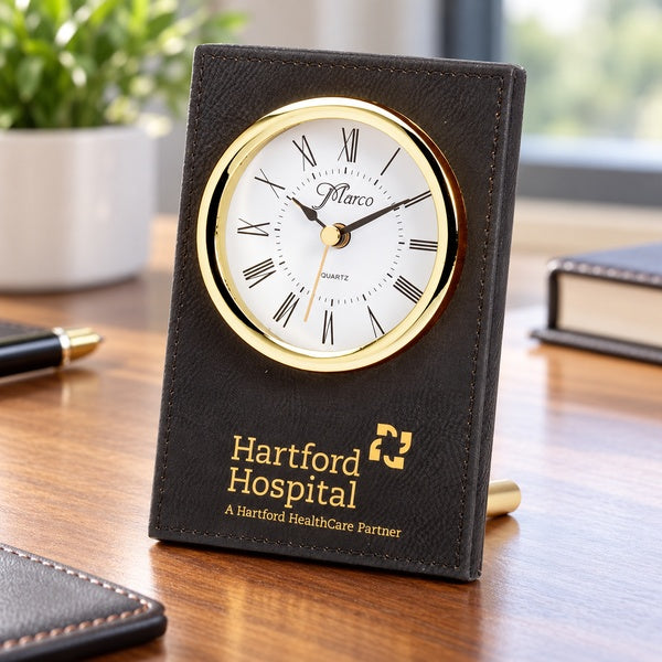Leatherette Post Clock in an office setting