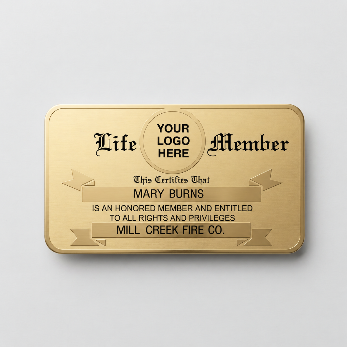 Custom life member card sample with Your Logo Here placeholder