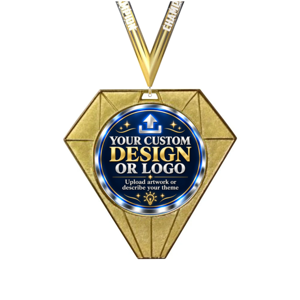 Exclusive Jewel Medal With Round Insert with custom design or logo insert and Champion neck ribbon