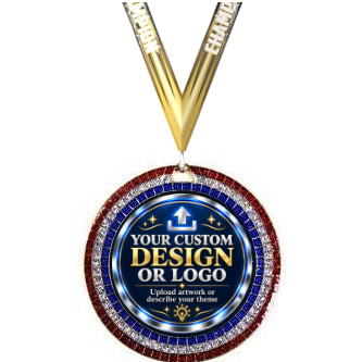 Red/Blue/White Glitter Medal Series with custom design or logo insert and Champion neck ribbon
