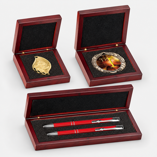 Rosewood Presentation Boxes — available options on a light studio background