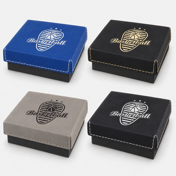 Personalized medallion display boxes in all four color combinations