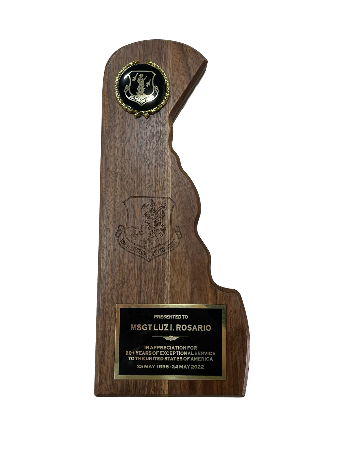 Delaware-Shaped Walnut Plaque With Plate