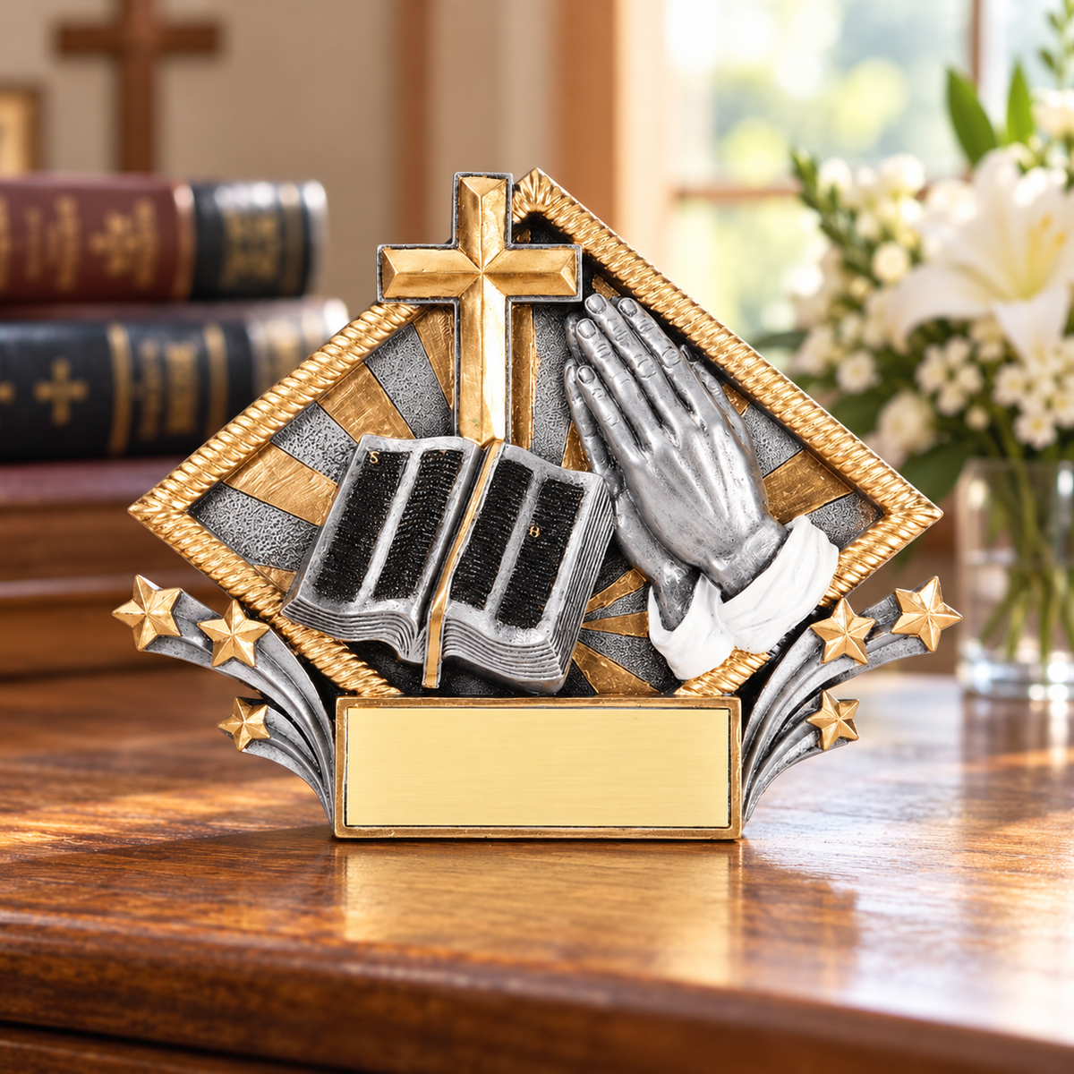 Silverstone Religion Resin Award — realistic lifestyle setting