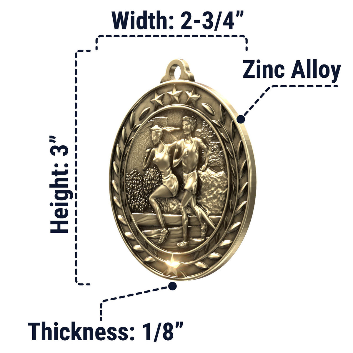 Wreath Antique Medallion — Cross Country / Gold / 2.75 in, SIMWAM114-004, supplier dimensions photograph