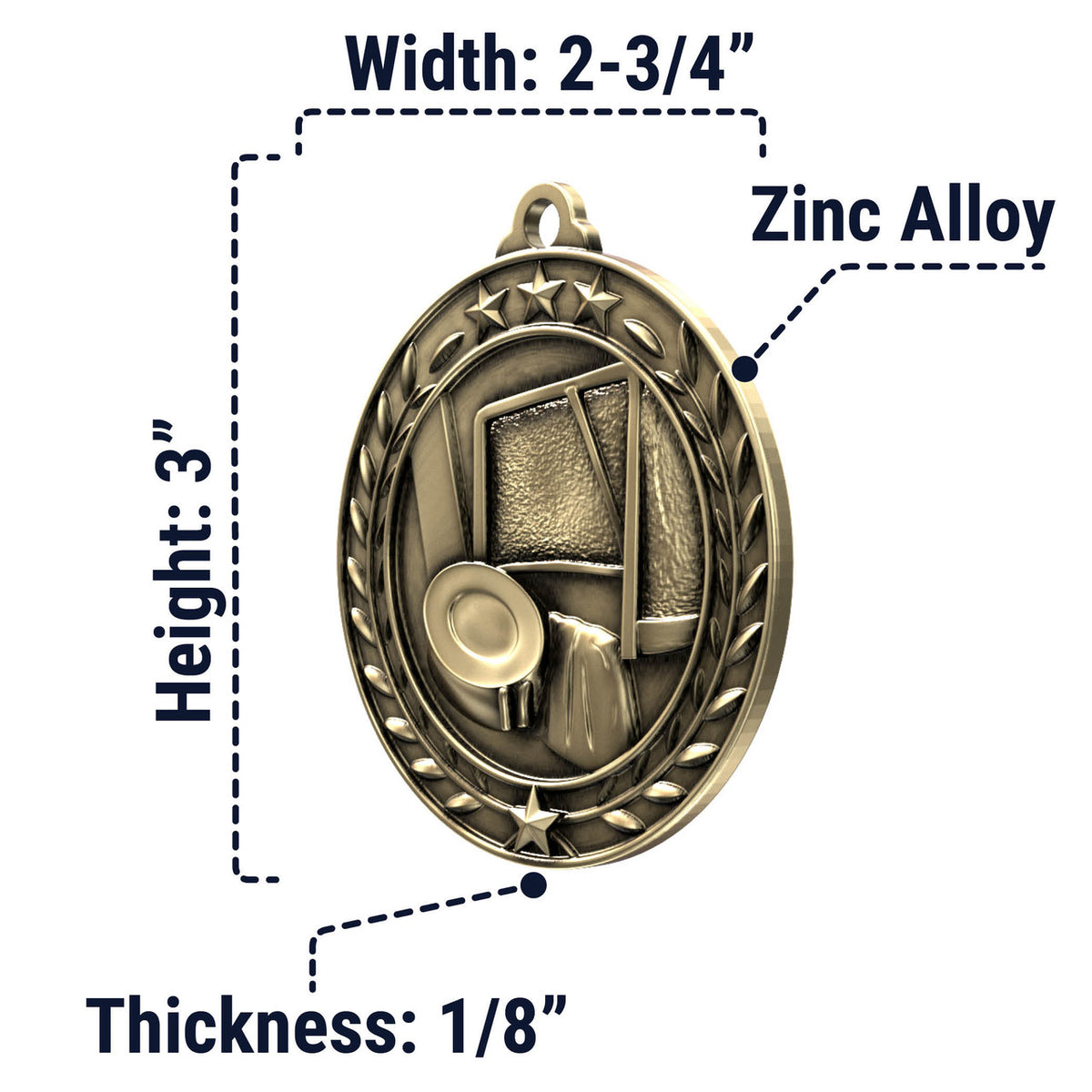Wreath Antique Medallion — Hockey / Gold / 2.75 in, SIMWAM131-004, supplier dimensions photograph