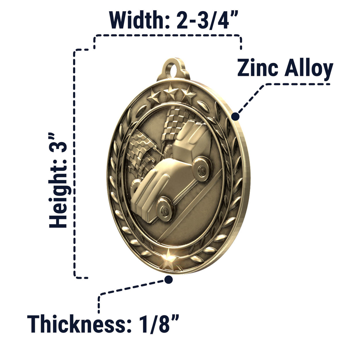 Wreath Antique Medallion — Pinewood Derby / Gold / 2.75 in, SIMWAM150-004, supplier dimensions photograph