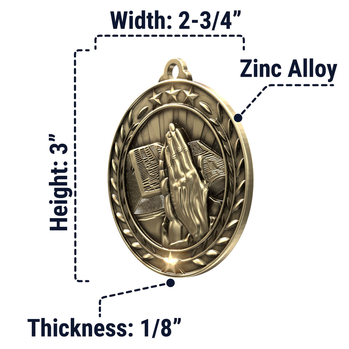 Wreath Antique Medallion — Religion / Gold / 2.75 in, SIMWAM158-004, supplier dimensions photograph