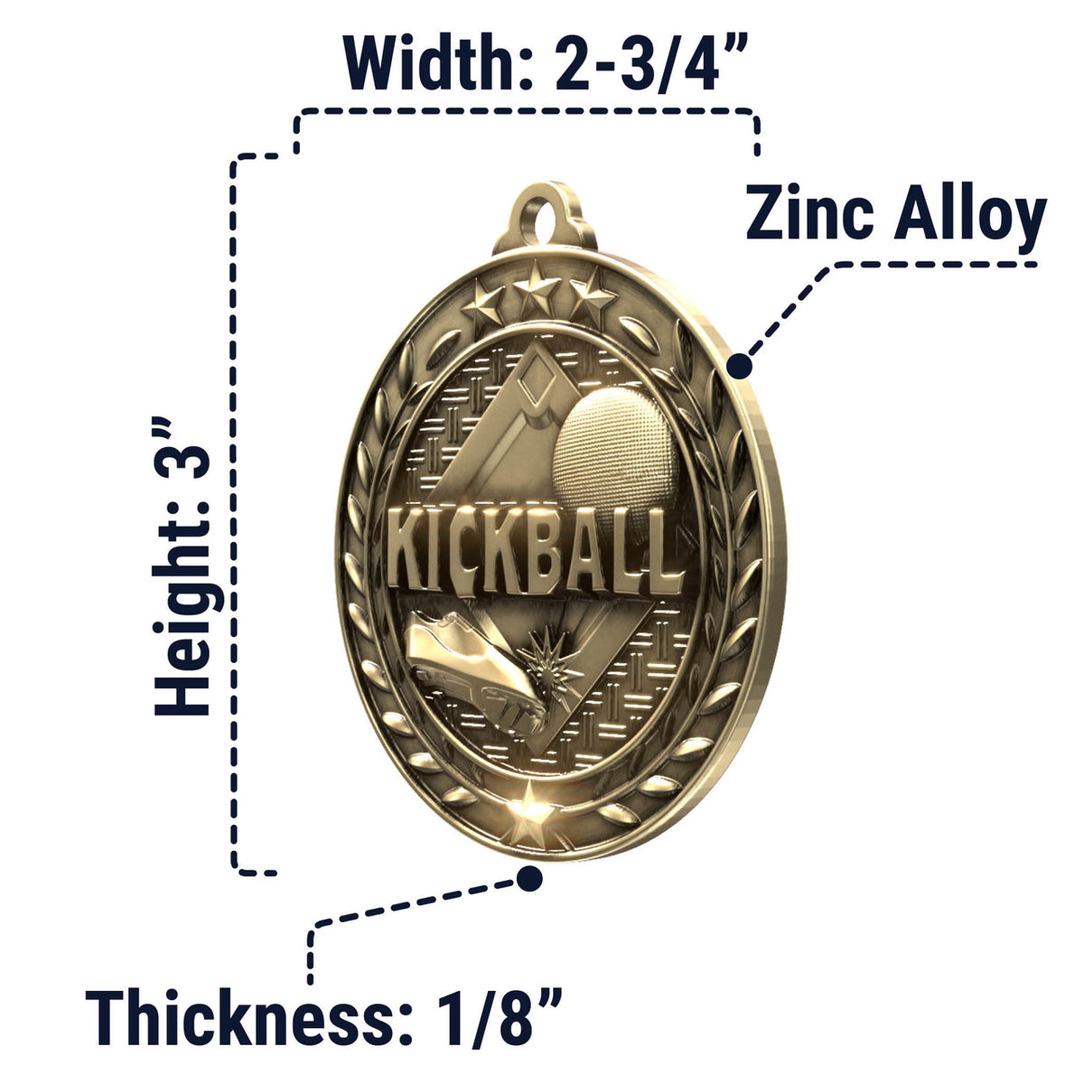 Wreath Antique Medallion — Kickball / Gold / 2.75 in, SIMWAM165-004, supplier dimensions photograph