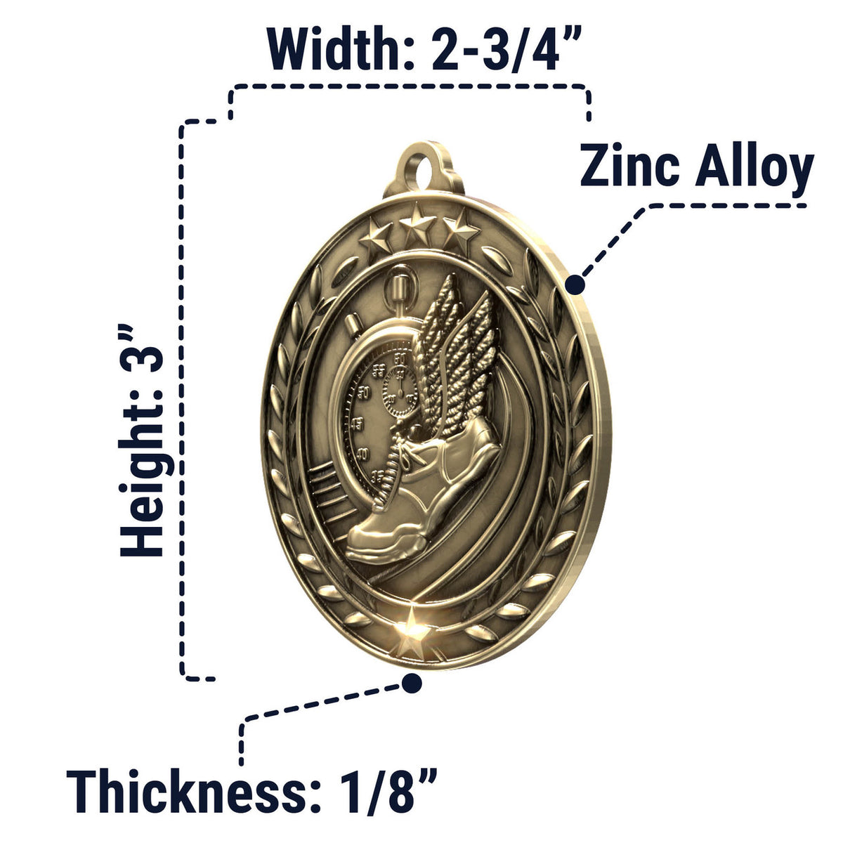 Wreath Antique Medallion — Track / Gold / 2.75 in, SIMWAM176-004, supplier dimensions photograph