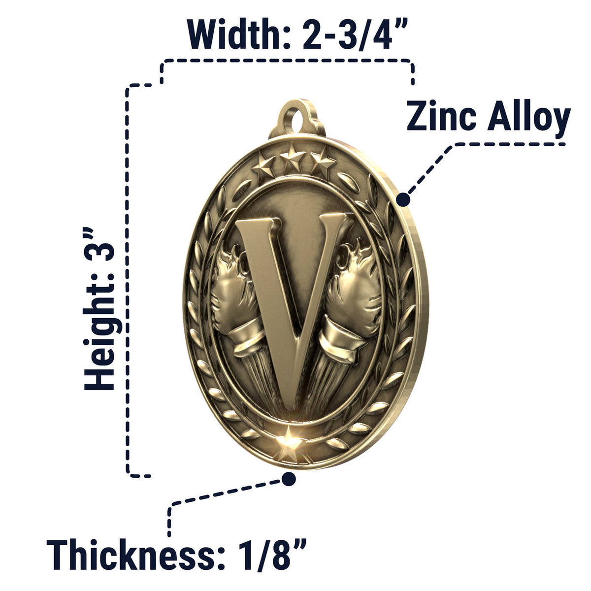Wreath Antique Medallion — Victory / Gold / 2.75 in, SIMWAM182-004, supplier dimensions photograph