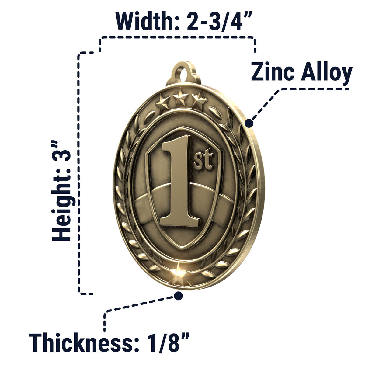Wreath Antique Medallion — 1st Place / Gold / 2.75 in, SIMWAM191-004, supplier dimensions photograph
